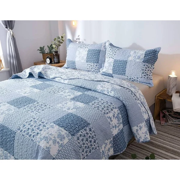 Kasentex Country-Chic Printed Pre-Washed Quilt Set - Microfiber Fabric Quilted Pattern Bedding (Multi-Pink - King + 2 Shams)