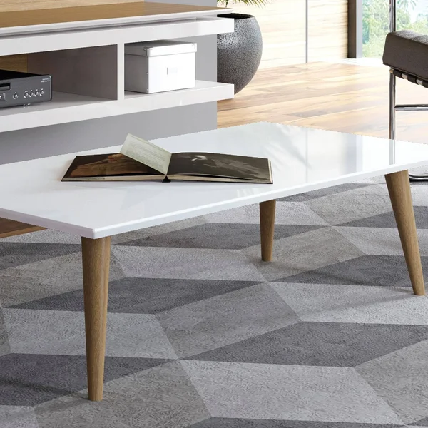 Manhattan Comfort Utopia 11.81x22 High Rectangle Coffee Table with Splayed Legs, White Gloss