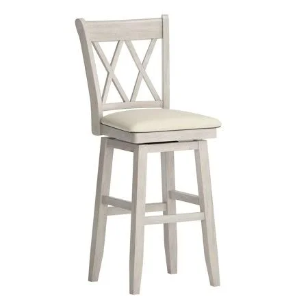 Weston Home Sheena Double x Back Bar Height Wood Swivel Stool, Antique White