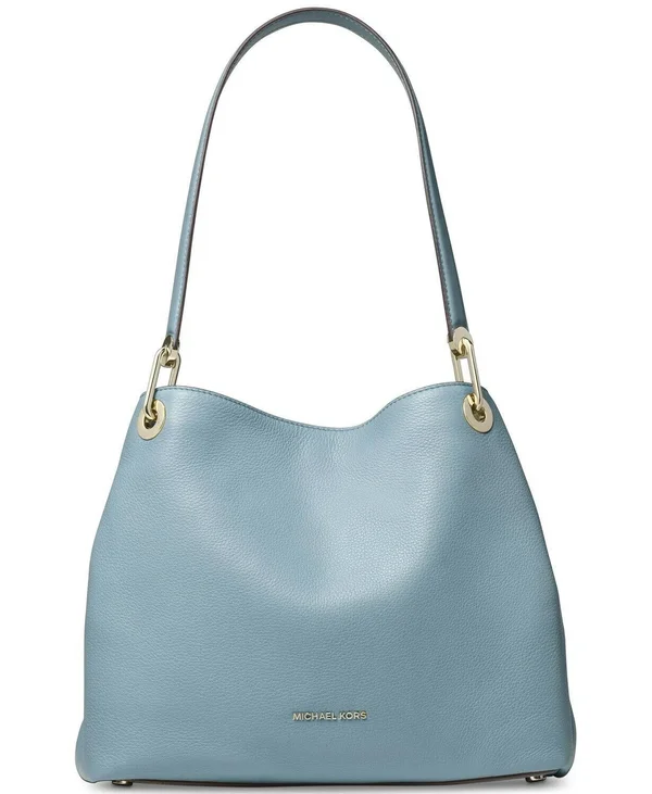 Michael Kors Raven Powder Blue Leather Shoulder Tote Handbag
