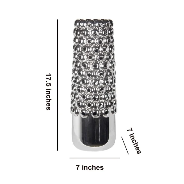 Benzara Bm203742 Contemporary Style Ceramic Vase with Raised Pierced Motif Silver