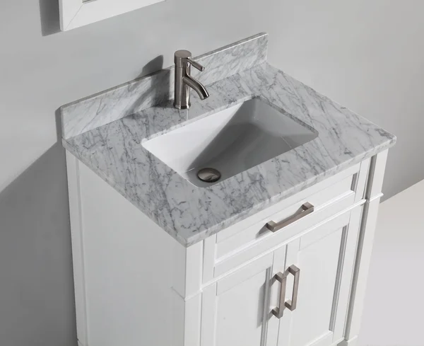 Vanity Art 24 inch Single Sink Bathroom Vanity Set with Carrara Marble Vanity top., White