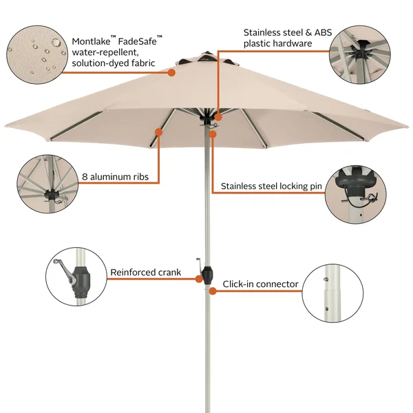 Classic Accessories Montlake FadeSafe 9& Round Aluminum Patio Umbrella - Antique Beige