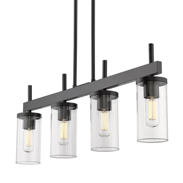 Copper Grove DeBruy 4-Light Linear Pendant - Matte Black with Ribbed Clear Glass 30388816