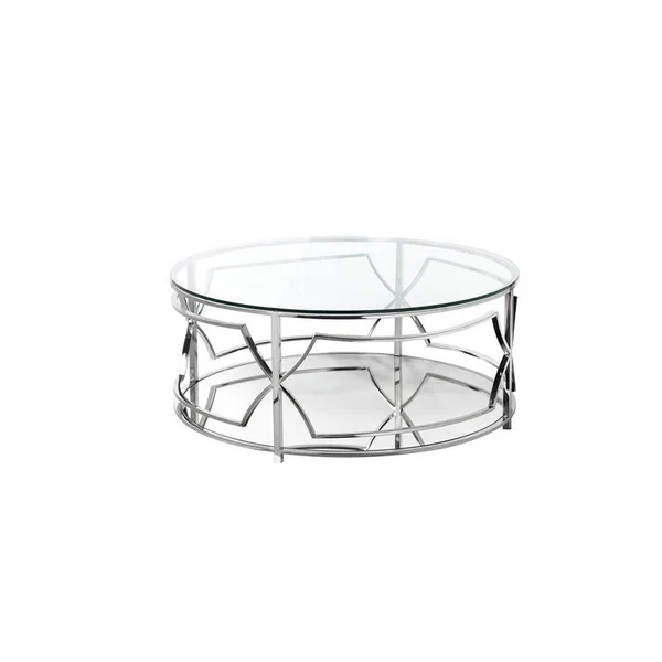 Pangea Home Edward Metal Round Coffee Table with Glass in Silver
