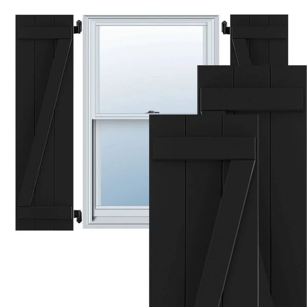 Ekena Millwork TFP102BBF16X030BL 16 1/8x22W x 30x22H True Fit PVC Three Board Joined Board-n-Batten Shutters w/Z-Bar - Black (Per