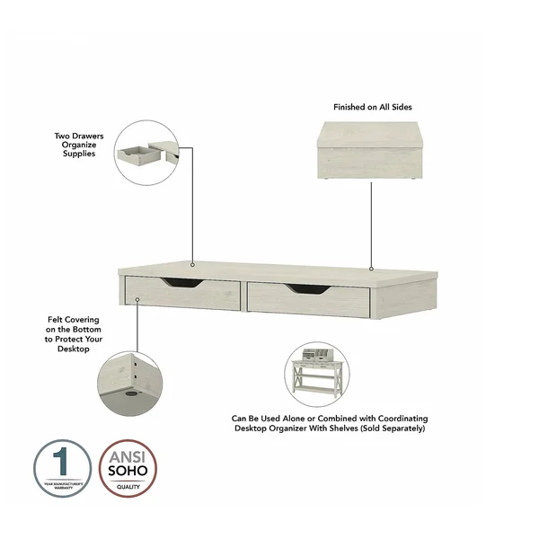 Bush Furniture Key West Secretary Desk with Storage and Desktop Organizers - Linen White Oak