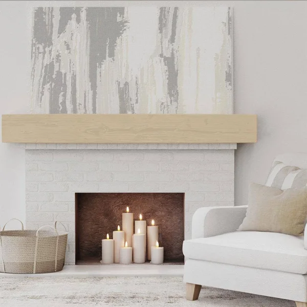 Ekena Millwork MANUSD08X12X84PP 8x22H x 12x22D x 84x22W Sandblasted Faux Wood Fireplace Mantel - Natural Pine