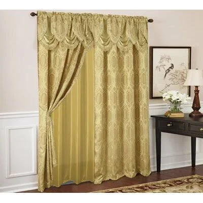 Thao Textured Jacquard Damask Rod Pocket Single Curtain Panel Astoria Grand Curtain Color: Gold