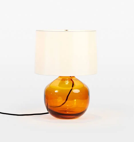 Audrey Amber Glass Accent Lamp with White Silk Shade
