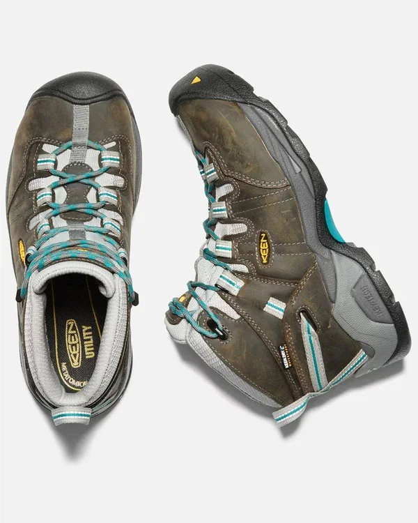 Keen Utility Women's Detroit XT Mid Steel Toe Waterproof Work Boot, Gargoyle/Lake Blue, 7