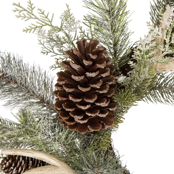 Glitzhome 24x22D Flocked Pinecone Antler Wreath
