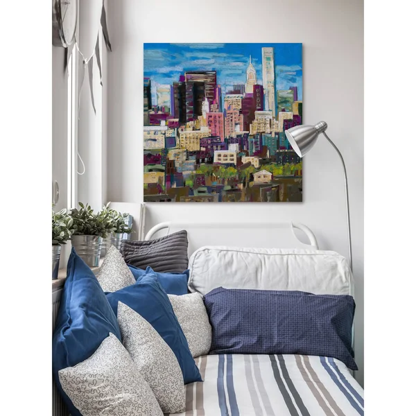 Skyline New York City 2 inch Painting Print on Wrapped Canvas, Blue