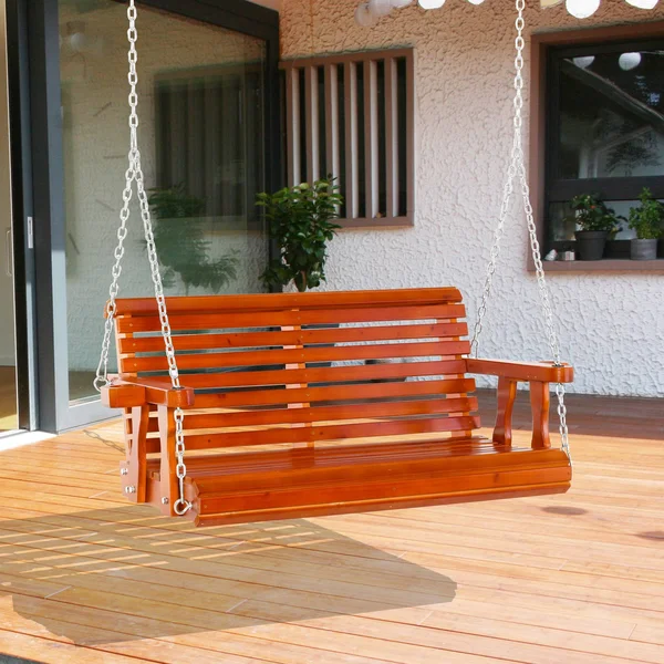 Outsunny 2 Seater Outdoor Porch Swing Seat with Cup Holder Chains Wooden Hammock Bench for Garden Patio Yard Brown