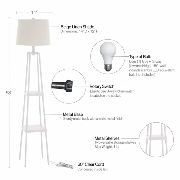 Catalina Lighting Sawyer Etagere Floor Lamp - White
