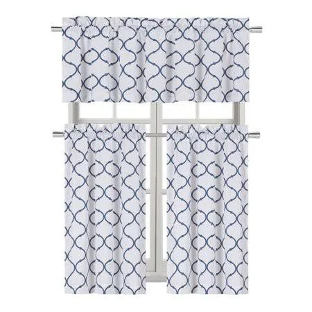 Winston Porter Larocca Trellis Kitchen Curtain Set, Blue
