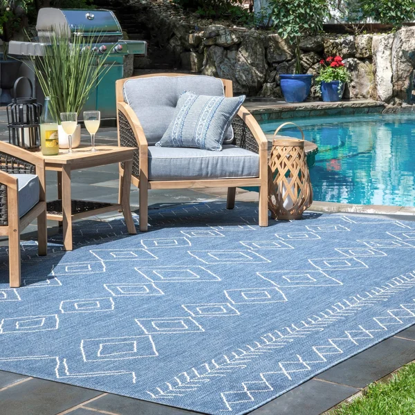 nuLOOM Serna Moroccan Diamonds Blue 11 ft. x 15 ft. Indoor/Outdoor Area Rug