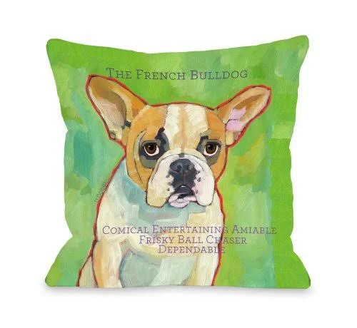 One Bella Casa French Bulldog 1 Pillow, 20 by 20-inch