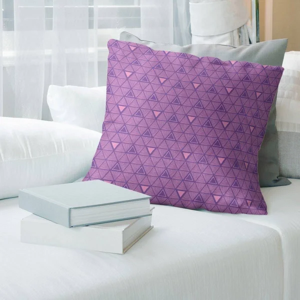 Full Color Hand Drawn Triangles Throw Pillow - 20 x 20 - Purple & Pink - Faux Suede
