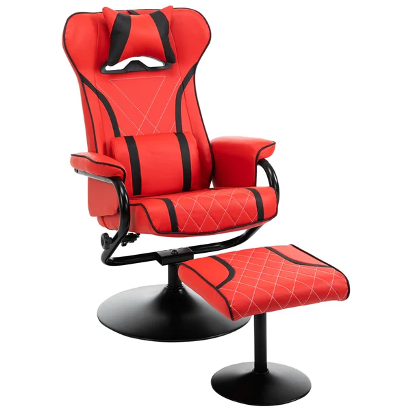 HOMCOM Vinsetto Racing Style Swiveling Recliner with Ottoman Headrest Lumbar Support Ergonomic Faux Leather Gaming Chair with Me