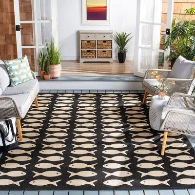Annike Geometric Black/Beige Indoor - Outdoor Area Rug Sand & Stable Baby & Kids Rug Size: Rectangle 9& x 12&