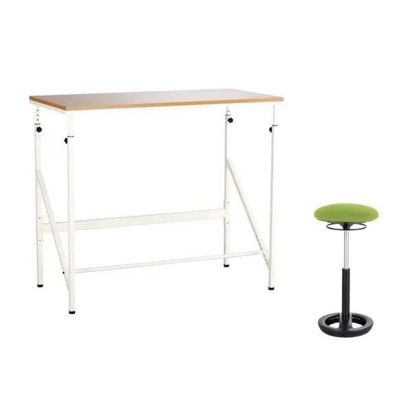 Safco Elevate 48x22 Standing Desk with Drafting Chair in Cream and Green