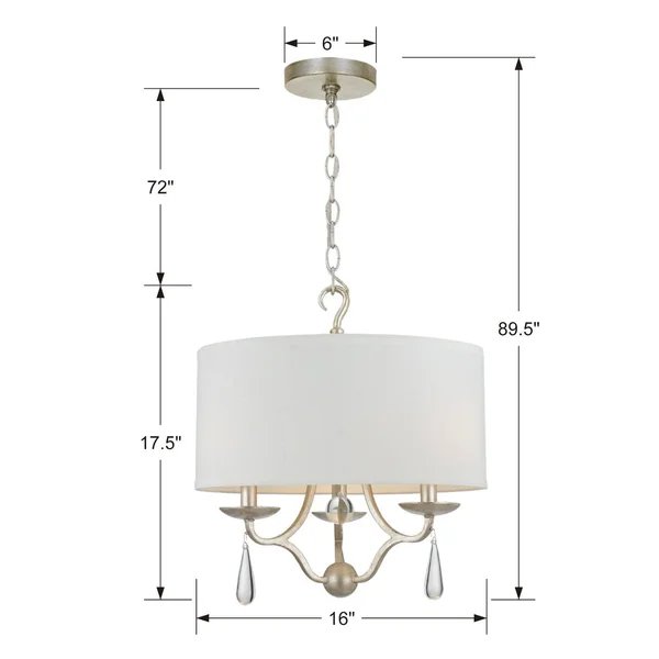 Crystorama 5973-SL Manning 3 Light Chandelier - Silver Leaf