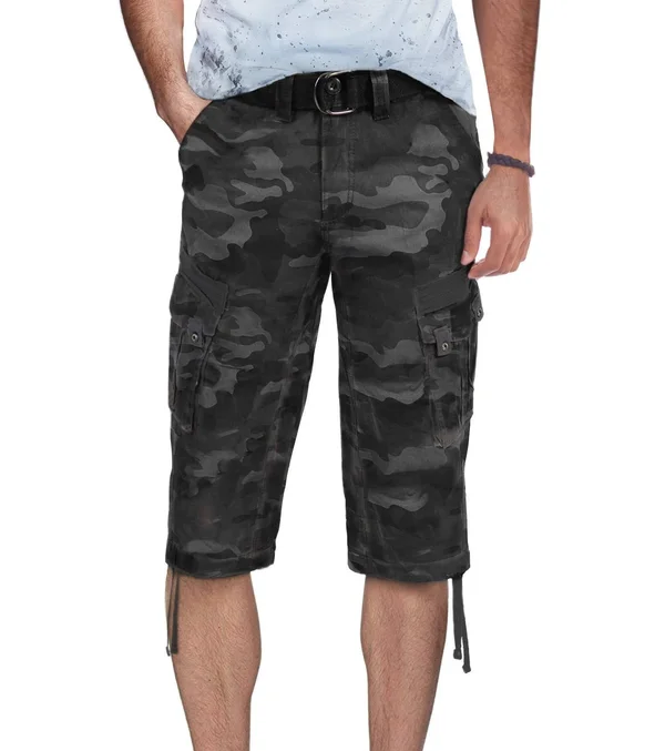 x Ray Men's Belted Cargo Long Shorts - Black Camo - Size 32
