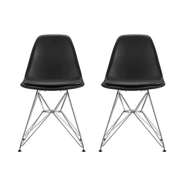 DHP Mid Century Modern Molded Chair with Upholstered SEAT, Set of 2, Black