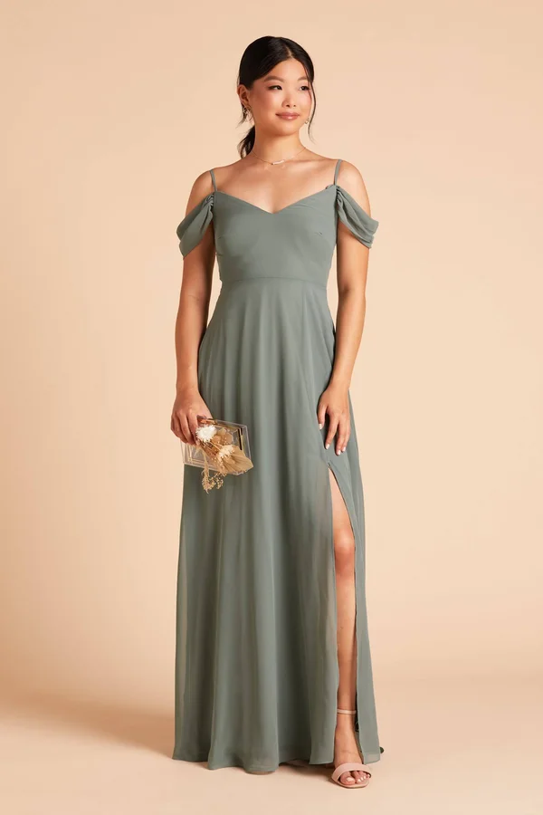 Birdy Grey Devin Convertible Chiffon Bridesmaid Dress in Sea Glass M, Sea Glass, No Slit