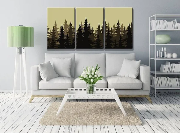 Wall26 - 3 Piece Canvas Wall Art - Seamless Background - Landscape, Night Forest with Fir Trees Silhouettes. Vector - Modern Home