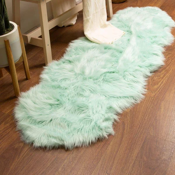 Serene Faux Sheepskin Shaped Rug in Mint Green4' x 6' Sheepskin