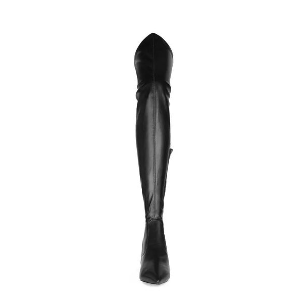 Black Stretch Comfortable Flat Elastic Thigh High Boots Size 6