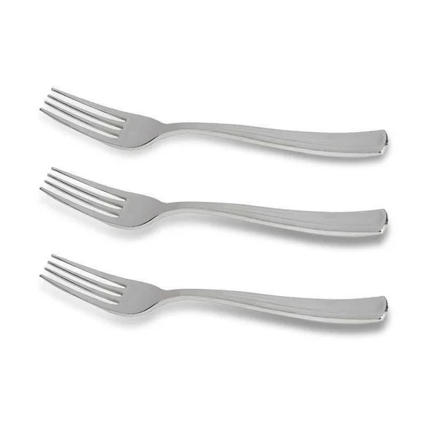 Smarty Shiny Metallic Silver Disposable Plastic Dinner Forks 600ct