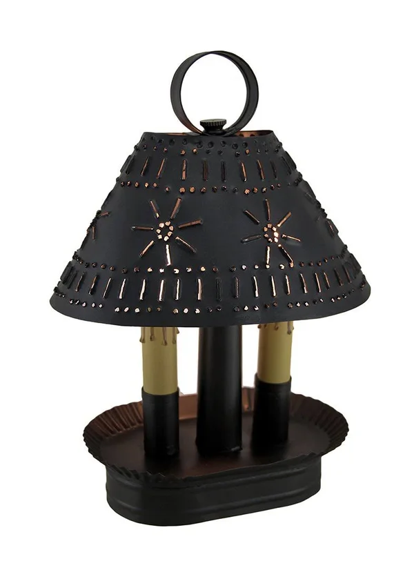 Smokey Black Finish 2 Light Punched Tin Accent Lamp