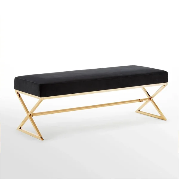 Inspired Home della Entryway Velvet Bench with Gold or Chrome X-Legs - Size: Black/ Gold