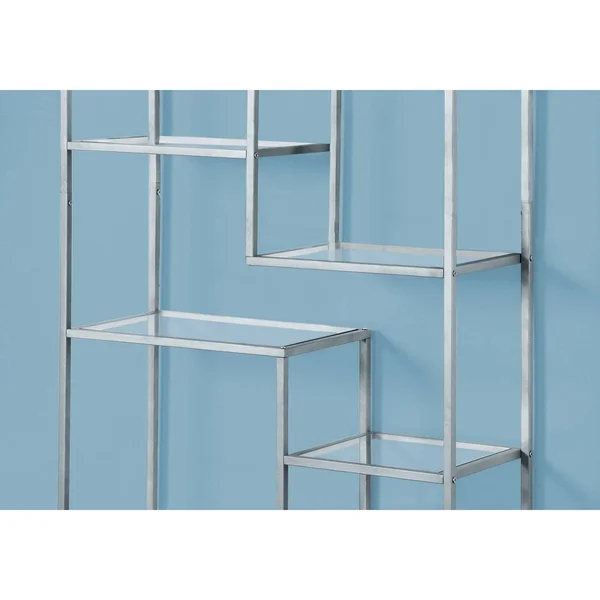 Monarch Bookcase - 72x22H - Silver Metal with Tempered Glass
