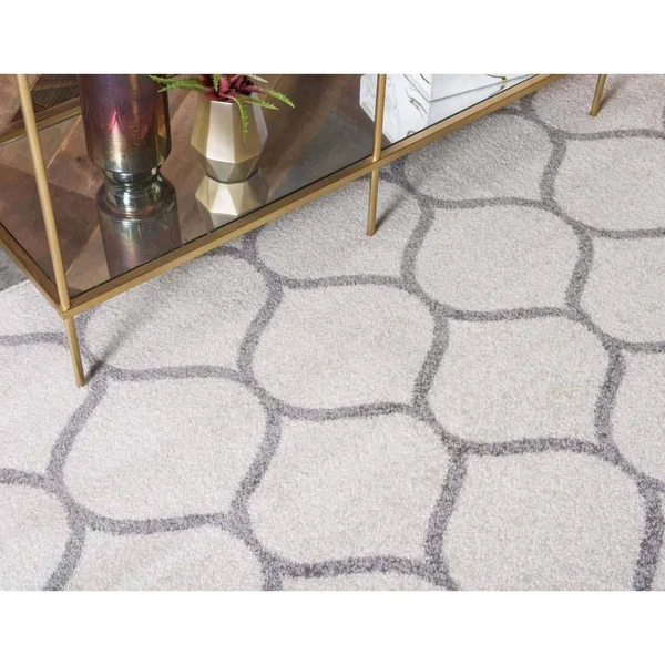 Unique Loom Rounded Trellis Frieze Rug, 10& x 14&, Ivory