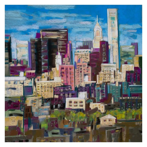 Skyline New York City 2 inch Painting Print on Wrapped Canvas, Blue