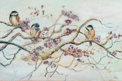 Patricia Pinto Large 3-Piece Canvas Print - Birds on Cherry Blossom Branch ( Floral & Botanical > Flowers > Blossoms