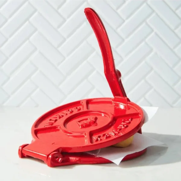 tortilla Press Kit: Red Cast Iron with Servietta