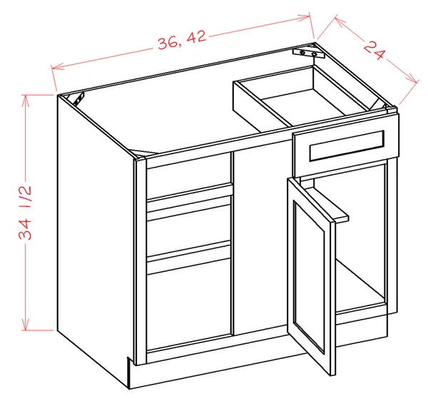 Wilora Hawthorne Shaker Antique White 39x22 x 34.5x22 x 24x22 Blind-Corner 1 DOOR - 1 Drawer, 1 Shelf Base Cabinet, High-Density