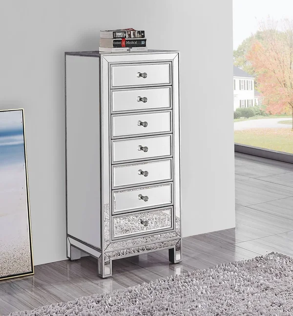 Elegant MF72047 Lingerie Chest 7 Drawers 18in. W x 15in. D x 42in. H in Antique Silver Paint