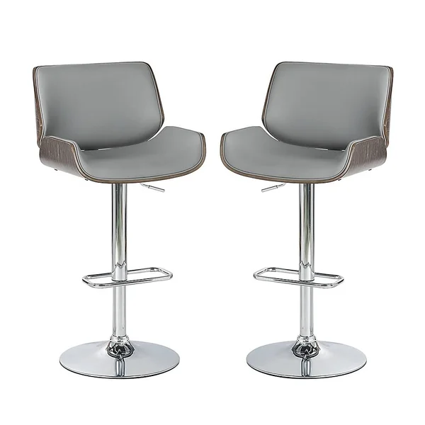 Glitzhome Mid-Century Modern Adjustable Swivel Bar Stools in Grey (Set of 2)
