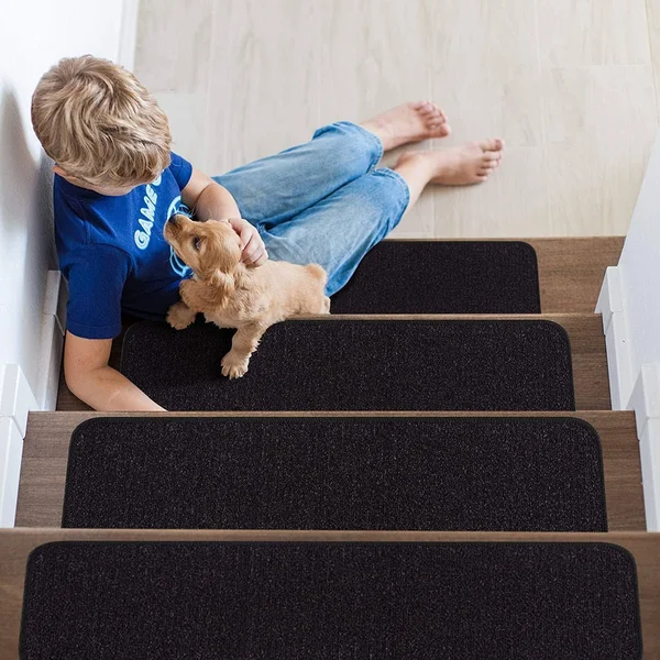 Beverly Rug Indoor Non Slip Carpet Stair Treads 8.5x22x 26x22 Solid Colors - Set of 13 - Grey