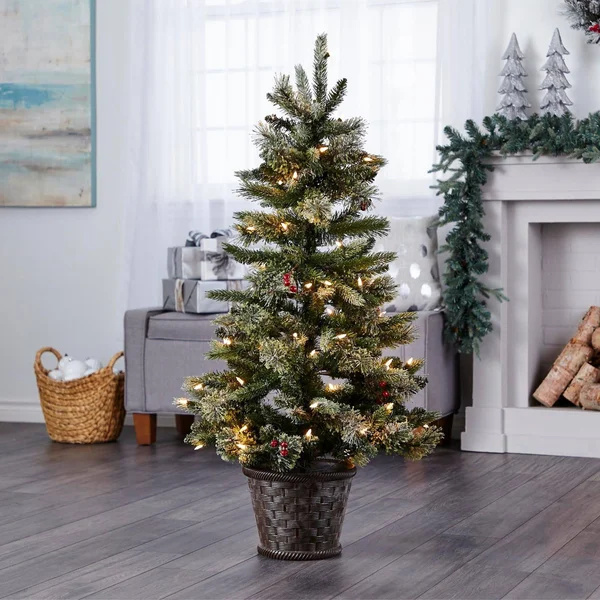 Noma 4-Foot Jackson Potted Christmas Tree, 80 Warm White LED Bulbs, 287 Pine Tips