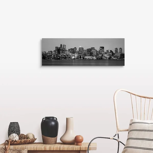 Panoramic Seattle City Skyline at Night, Washington, Canvas Wall Art, 36x12, Great Big Canvas