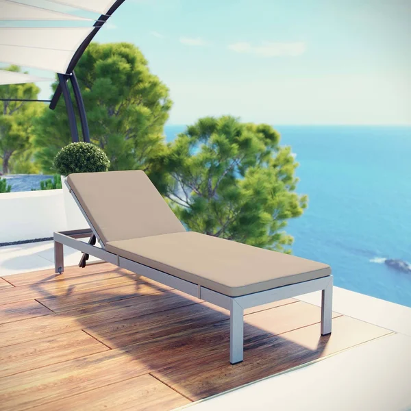 Modway Shore Outdoor Patio Aluminum Chaise with Cushions - Silver Peridot