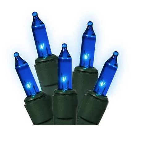140ct Blue Everglow Chasing Mini Christmas Lights - 48ft, Green Wire
