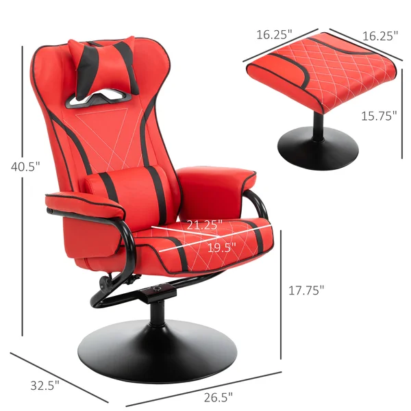 HOMCOM Vinsetto Racing Style Swiveling Recliner with Ottoman Headrest Lumbar Support Ergonomic Faux Leather Gaming Chair with Me